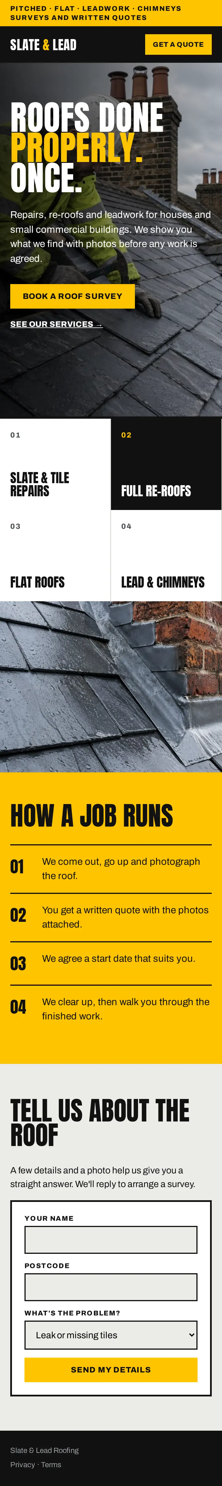 Full-length view of the roofing contractor concept website
